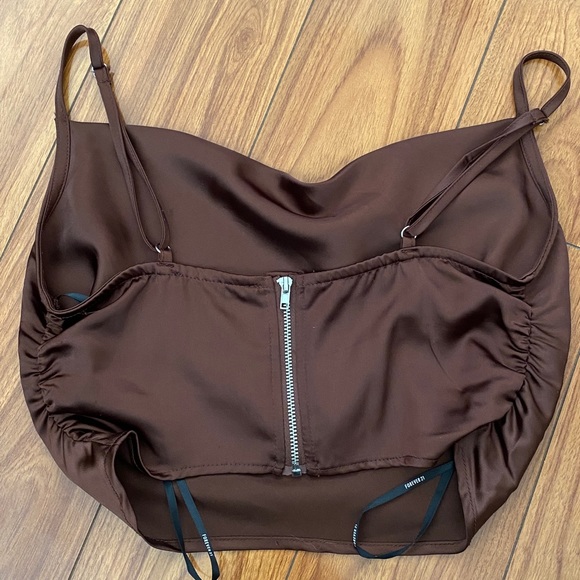 Brown Satin Cowl Neck Top - Picture 2 of 4